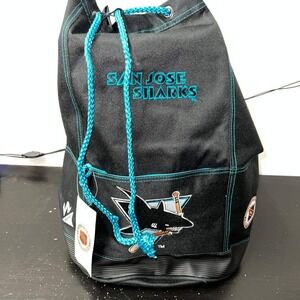 Vintage San Jose Sharks Backpack Bag Black NHL‎ Nasco Gym Sack Heavy Duty